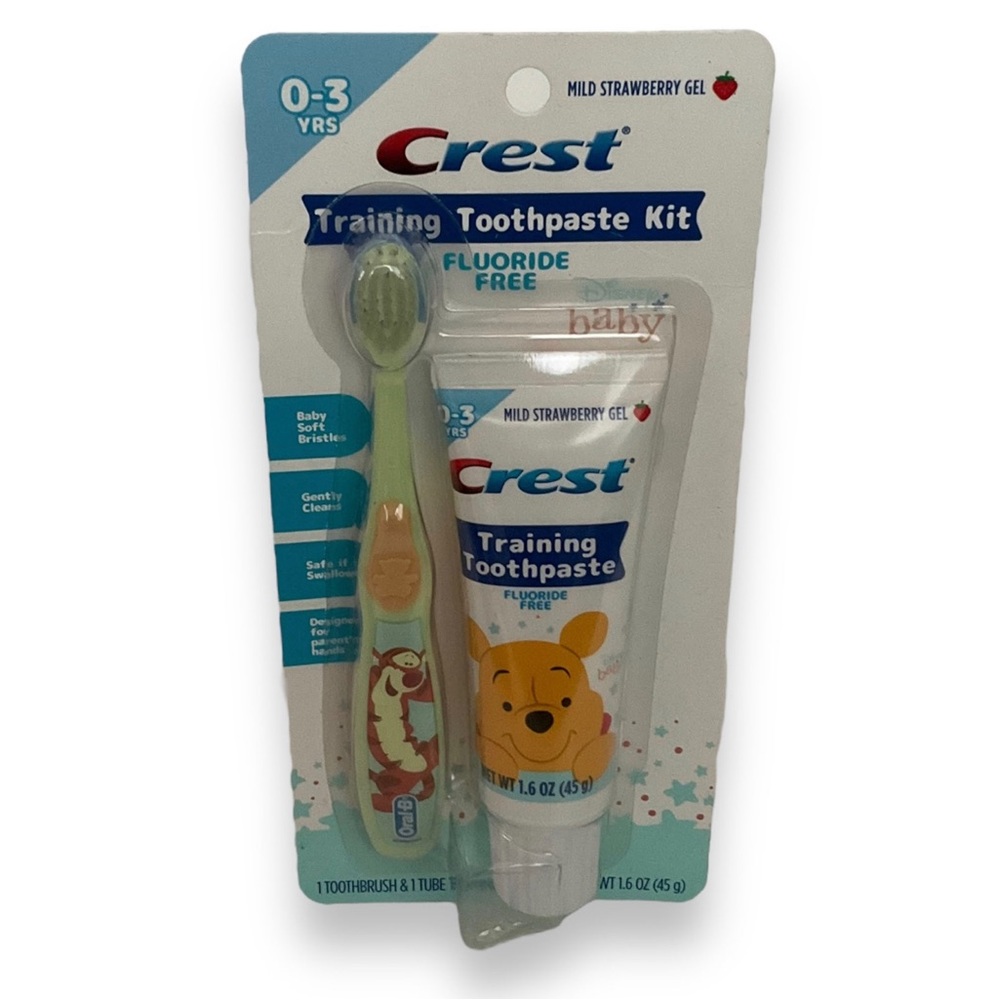 Crest Toothpaste & ToothBrush Training Set Fluoride Free, Strawberry 1.6 oz.